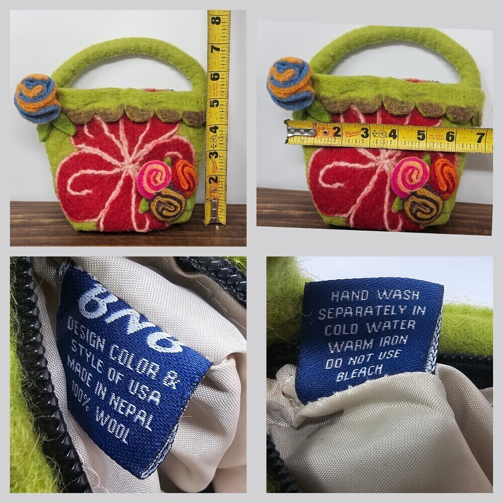 BNB Wool Boho Flower Kids Hand Bag Felted Flowers Handmade In Nepal Easter Bag - Picture 6 of 6